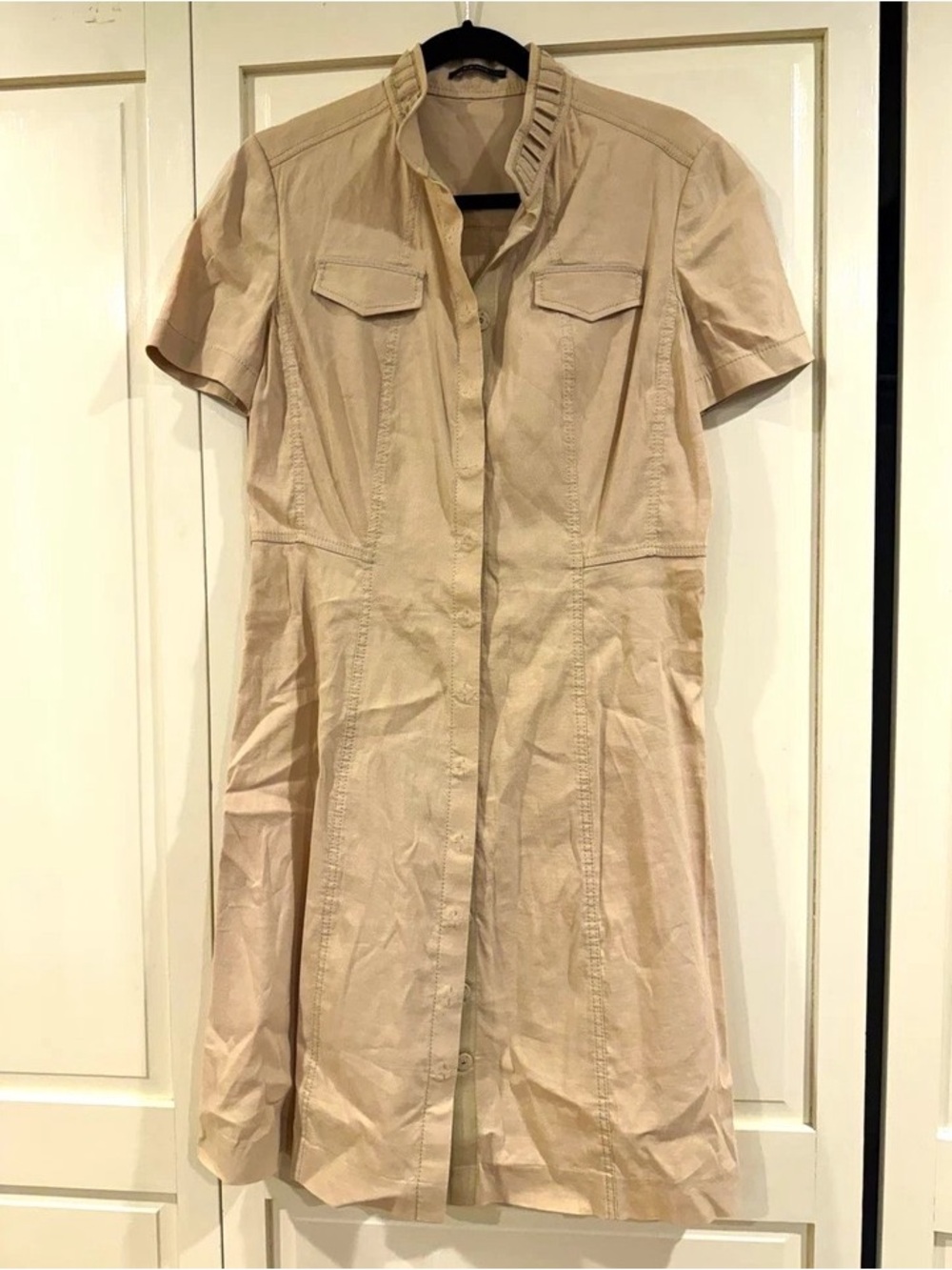 Elie Tahari Beige Short-Sleeve Shirt Dress